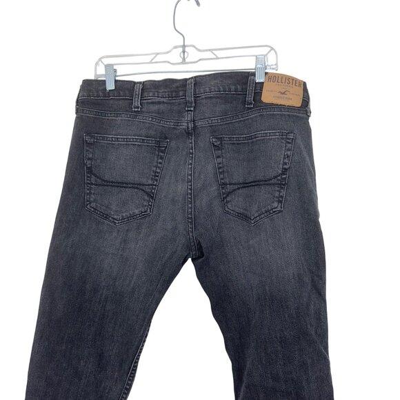 Hollister Mens Skinny Jeans Black Distressed Stretch Denim Size 36x32 Slim Fit - Picture 9 of 12